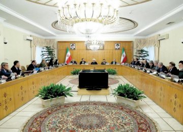 President Hassan Rouhani (C) attends a cabinet meeting in Tehran on May 9.  