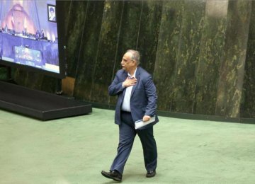 Masoud Karbasian attends the parliament’s open session on April 24.