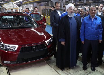 President Hassan Rouhani visited the IKCO factory in Tehran in May 2017. (File Photo)