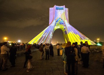 Tehran’s Azadi Tower Lit With Poetic Words, Lights