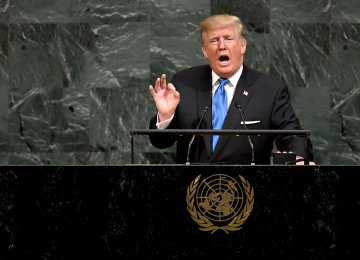 US President Donald Trump addresses the 72nd Annual UN General Assembly in New York on September 19.