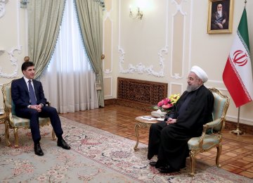 Iranian President Hassan Rouhani (R) meets with Prime Minister of Iraq's Kurdistan Regional Government Nechirvan Barzani in Tehran on Jan. 21. 