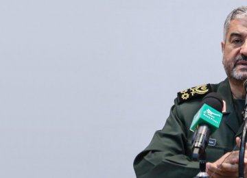 IRGC chief, Mohammad Ali Jafari, addresses a gathering of military commanders in Tehran on Oct. 8.