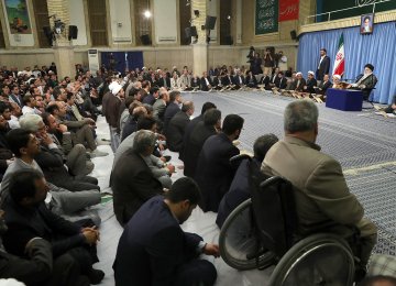 Ayatollah Seyyed Ali Khamenei speaks during a Qur'an recitation ceremony in Tehran on May 28.