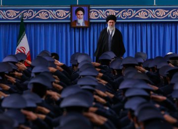 Ayatollah Seyyed Ali Khamenei addressed commanders and personnel of Iran's Air Force and Khatam al-Anbia Air Defense Base in Tehran on Feb. 8. 