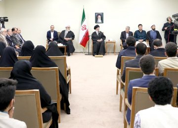 Ayatollah Seyyed Ali Khamenei receives a group of academic elites, Olympiad medal winners and professors of Sharif University of Technology in Tehran on Jan. 2.