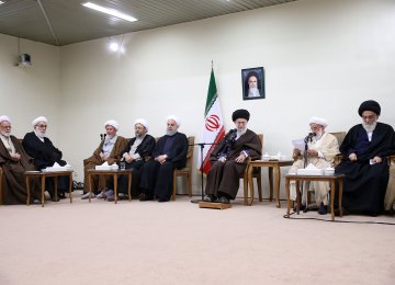 Ayatollah Seyyed Ali Khamenei meets the chairman and other members of the Assembly of Experts in Tehran on March 15. 