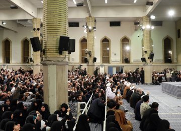 Ayatollah Seyyed Ali Khamenei addresses people from East Azarbaijan Province in Tehran on Feb. 15.