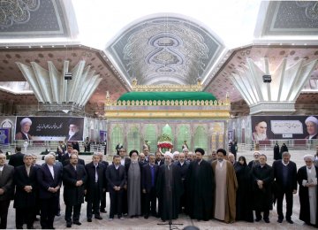 President Hassan Rouhani and his Cabinet members visit the mausoleum of Imam Khomeini in southern Tehran on Jan. 30.