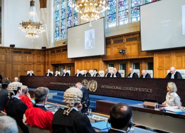 Members of the International Court of Justice attend a hearing on Iran at the International Court.          