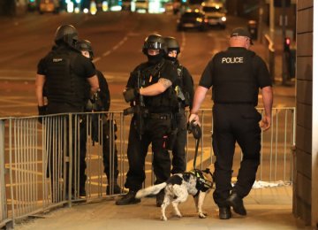 Security forces after the attack in Manchester, the UK, on May 22