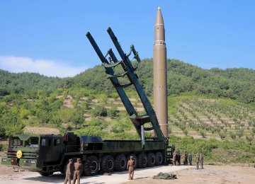 The intercontinental ballistic missile Hwasong-14 is seen in this undated photo released by North Korea’s Korean Central News Agency in Pyongyang on July 5.