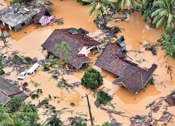 Flood-hit houses in Kalutara, Sri Lanka, on May 28.