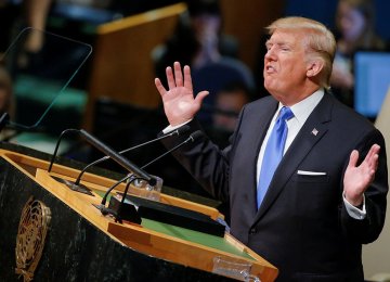 US President Donald Trump addresses the 72nd United Nations General Assembly at UN headquarters in New York,  on September 19.