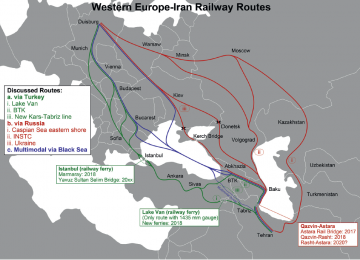  Possible rail and multimodal routes between Western Europe and Iran