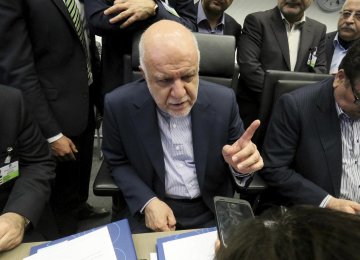 Bijan Namdar Zanganeh talks to reporters in Vienna on May 25.