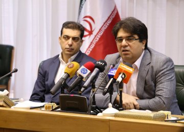 Nasser Hakimi, the head of CBI’s Innovative Technologies Department, attends a press conference in Tehran on Nov. 13. 