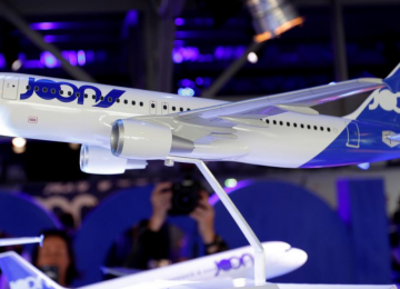 The logo of the new Joon lower-cost airline is pictured on a plane scale model during a news conference in Paris, France, on Sept. 25, 2017. (File Photo)