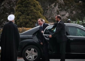 president Hassan Rouhani welcomes Swedish Prime Minister Stefan Lofven who arrived for a three-day visit in Tehran  on Feb. 11. 