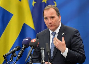 Swedish PM Stefan Lofven in a press conference in Stockholm.