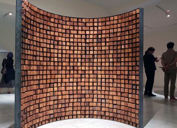 Mohammad-Hossein Emad’s wood and metal work was hammered for 2.8 billion Rls ($58,000) at the 8th Tehran Auction in January. The work is seen in an earlier exhibit at Assar Art Gallery in Tehran.