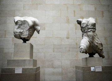 The Parthenon Marbles, a collection of stone objects, inscriptions and sculptures, in the British Museum in London.