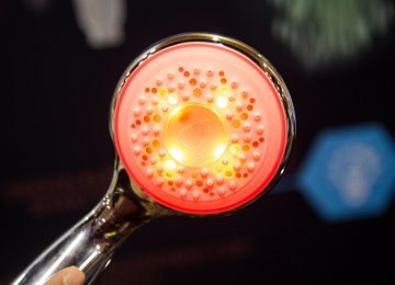 The LED lights in the Hydrao showerheads change color based on how much water has been used. 