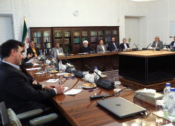 President Hassan Rouhani speaks at a meeting with top lawmakers in Tehran on Jan. 1. 