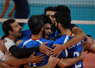 Iran volleyball team celebrates the second title of the Asian Games.
