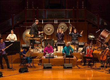 Yo-Yo Ma (2nd R) and Kayhan Kalhor (3rd R) performing in the Silk Road Ensemble