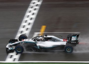 Lewis Hamilton passes the finish line at Hockenheimring, venue for German GP.