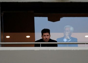  Diego Simeone watched Thursday’s 1-0 home win in the return leg from the directors’ box at the Wanda Metropolitano.