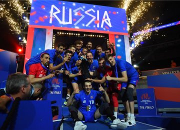 Russian players celebrate the title
