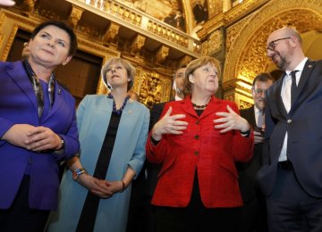 (L-R) Polish Prime Minister Beata Szydlo, British Prime Minister Theresa May,  German Chancellor Angela Merkel and Belgian Prime Minister Charles Michel