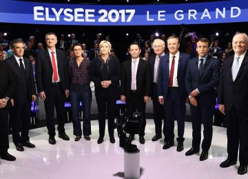 French presidential candidates at the second televised debate on BFM TV and CNEWS on April 4