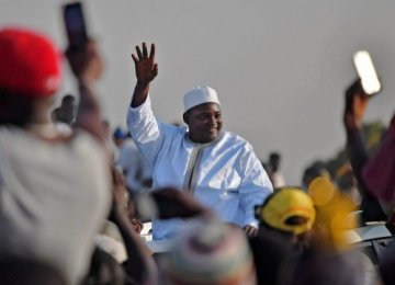 Adama Barrow arrives in Banjul, Gambia, on Jan. 26.