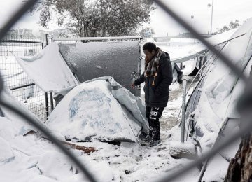 A refugee in Lesbos camp on Jan. 7