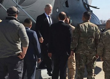 James Mattis arrives at Baghdad International Airport, Iraq, on Feb. 20.