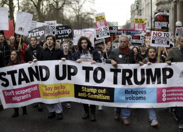 The anti-US protest march was held in London on Feb. 4.