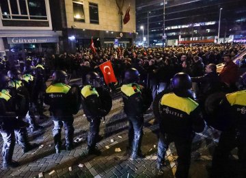 Protesters clashed with the police in Rotterdam, the Netherlands, on Feb. 11.
