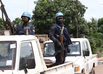 Peacekeepers with the United Nations Multidimensional Integrated Stabilization Mission in the Central African Republic