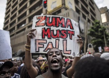 Protesters called on South African President Jacob Zuma to quit in Cape Town on April 7.