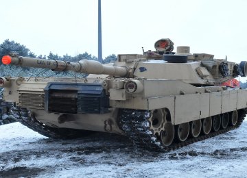 A US M1A2 Abrams Tank during railhead operations in Swietozow, Poland, on Jan. 9