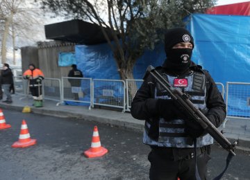 Turkish police stand guard outside the Reina nightclub.
