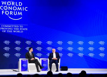 Foreign Minister Mohammad Javad Zarif speaks during a meeting on the second day of the World Economic Forum, on January 18 in Davos.