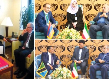 (Clockwise from left) Masoud Karbasian (L) met with high-ranking officials of Italy, Armenia and Tanzania as part of his Washington trip.
