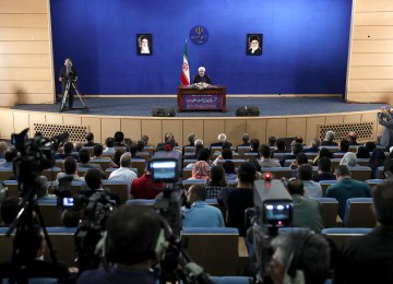 President Hassan Rouhani speaks at a press conference in Tehran on May 22.