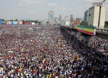 Ethiopians attend a rally in support of the new Prime Minister Abiy Ahmed in Addis Ababa, Ethiopia on June 23.