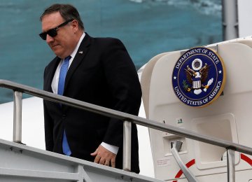 US Secretary of State Mike Pompeo arrives at Benito Juarez International airport in Mexico City on July 13.