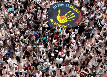 Hundreds of activists protest the Trump administration’s approach to illegal border crossings and separation of children from immigrant parents, in the Hart Senate Office Building on Capitol Hill in Washington on June 28.